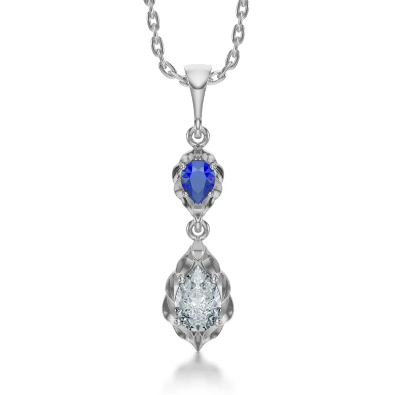 Zawieszka z diamentem i szafirem białe złoto SBZ_003